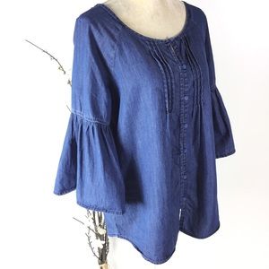 Est. 1946 Chambray Blue Bell Sleeve Tunic Top